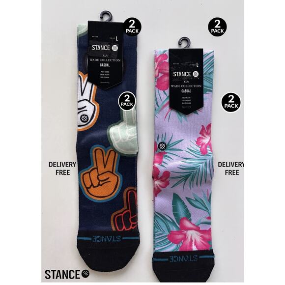 Stance Socks - 2 Pack - Kids Wade Collection Casual - Size 3 - 5.5 - Picture 1 of 2
